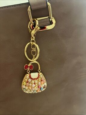 Gold Mini Handbag Keychain Charm with Multicolor Pearls